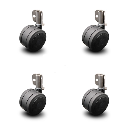 Service Caster 3" Black Soft Twin Wheel Caster with Inside Mount Set Service Caster SCC-GR02S75-TPR-BLK-716-4-CB90-4